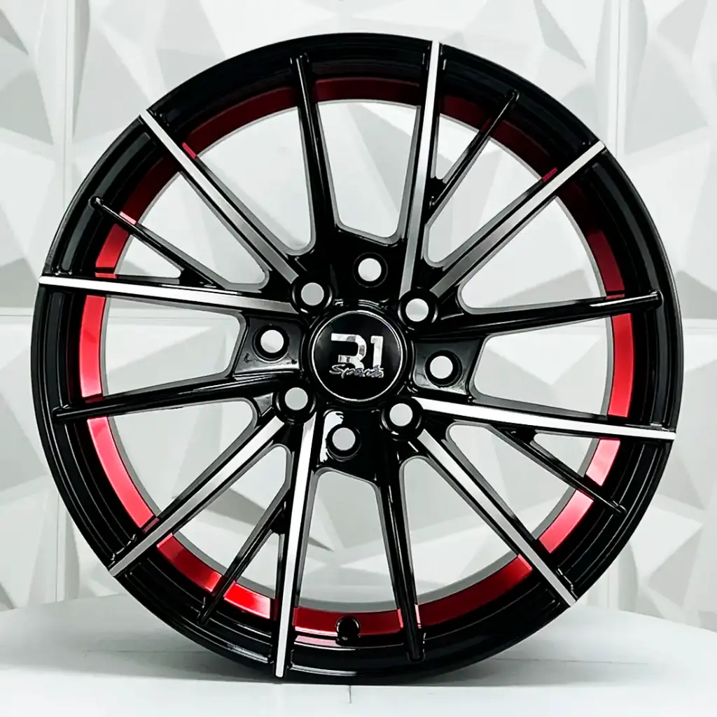 RIN 15X7 4-100/114.3 R1 SPORT DX244 BLACK MACHINE FACE+RED UNDERCUT ET35 CB73.1