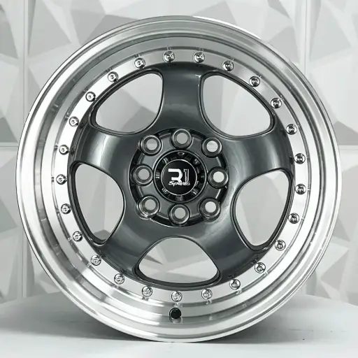 [151201F] RIN 15X7 4-100/114.3 R1 SPORT 1064 GUNMETAL MACHINE LIP CHROME RIVETS ET30 CB73.